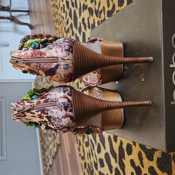 BEBE Valentina Satin and Beaded Platform Heels - Picture 11 of 16